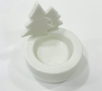 Christmas Charm: White Ceramic Candle Holder for Festive Elegance (3 1/4×1 1/2×3)