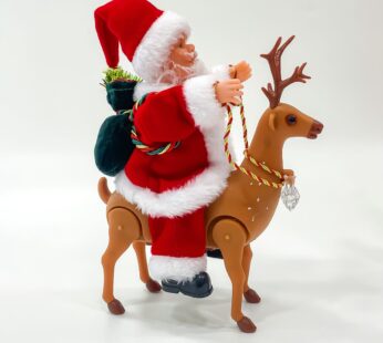 Jingle-tastic Santa Claus riding a deer doll with light, music (3.5 x 6.5 x 14)
