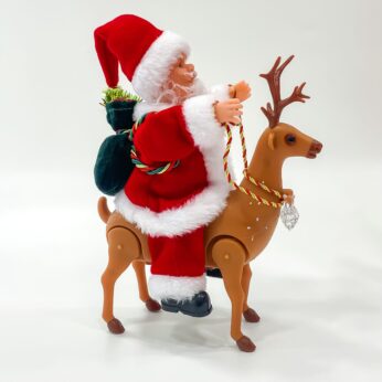 Jingle-tastic Santa Claus riding a deer doll with light, music (3.5 x 6.5 x 14)