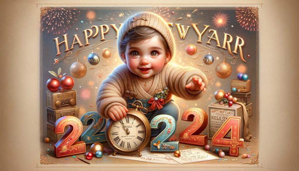 Boy baby happy new Year 2024 greetings
