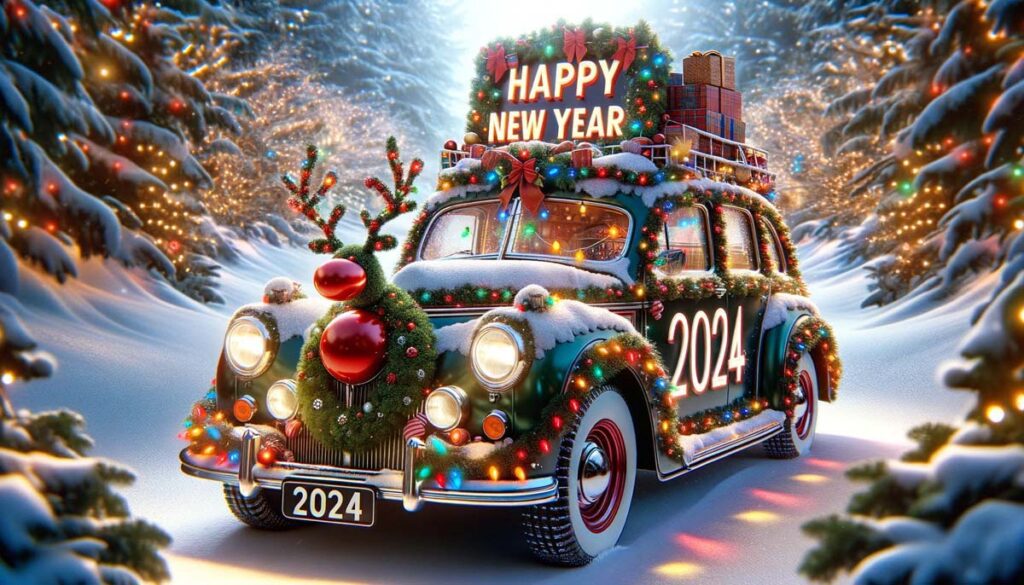 Happy New year Christmas Car 2024