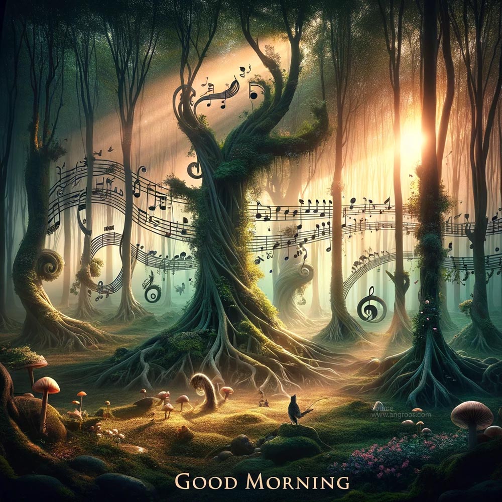 DALL┬╖E 2024 05 18 08.06.56 A unique good morning wish image featuring a surreal scene set in a mystical forest where trees grow in the shape of musical notes and instruments. Th India's Favourite Online Gift Shop