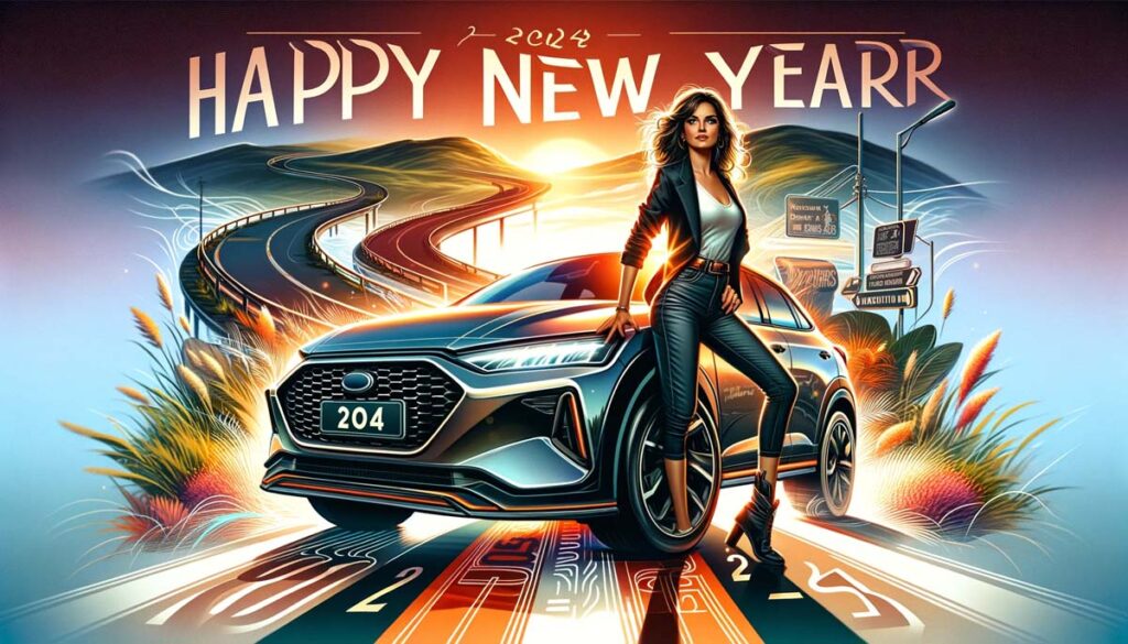 Happy New year Cycle with car