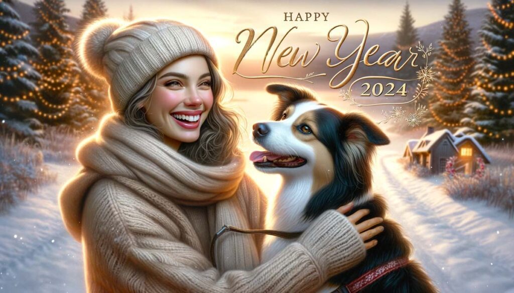 Happy New year girl with dog