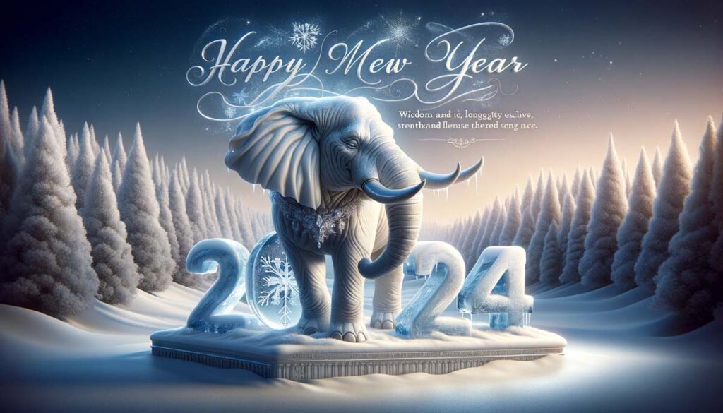 Happy New year snow elephant