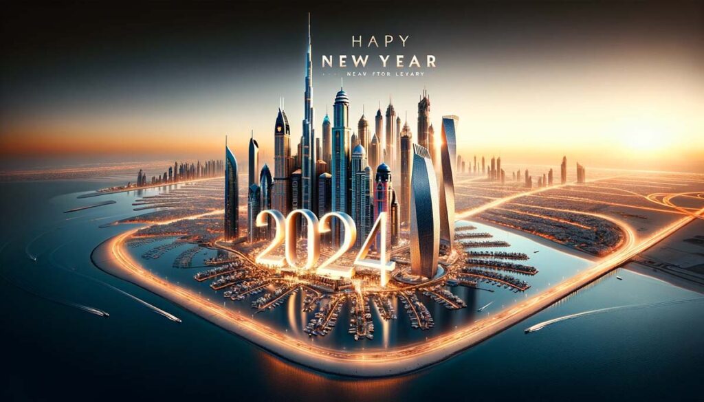 Happy new year Dubai city modern