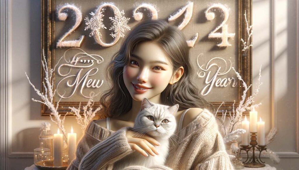 Happy new year girl with Cat India's Favourite Online Gift Shop