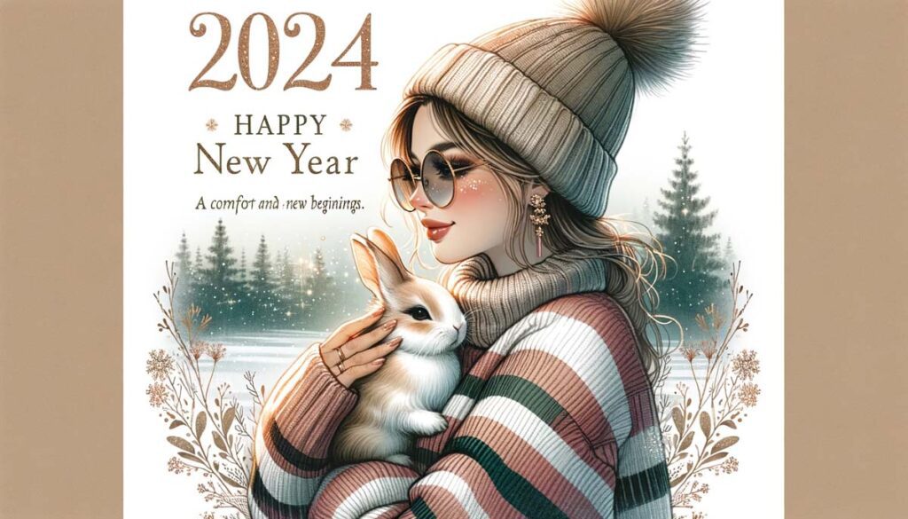 Happy new year girl with rabbit Painting India's Favourite Online Gift Shop