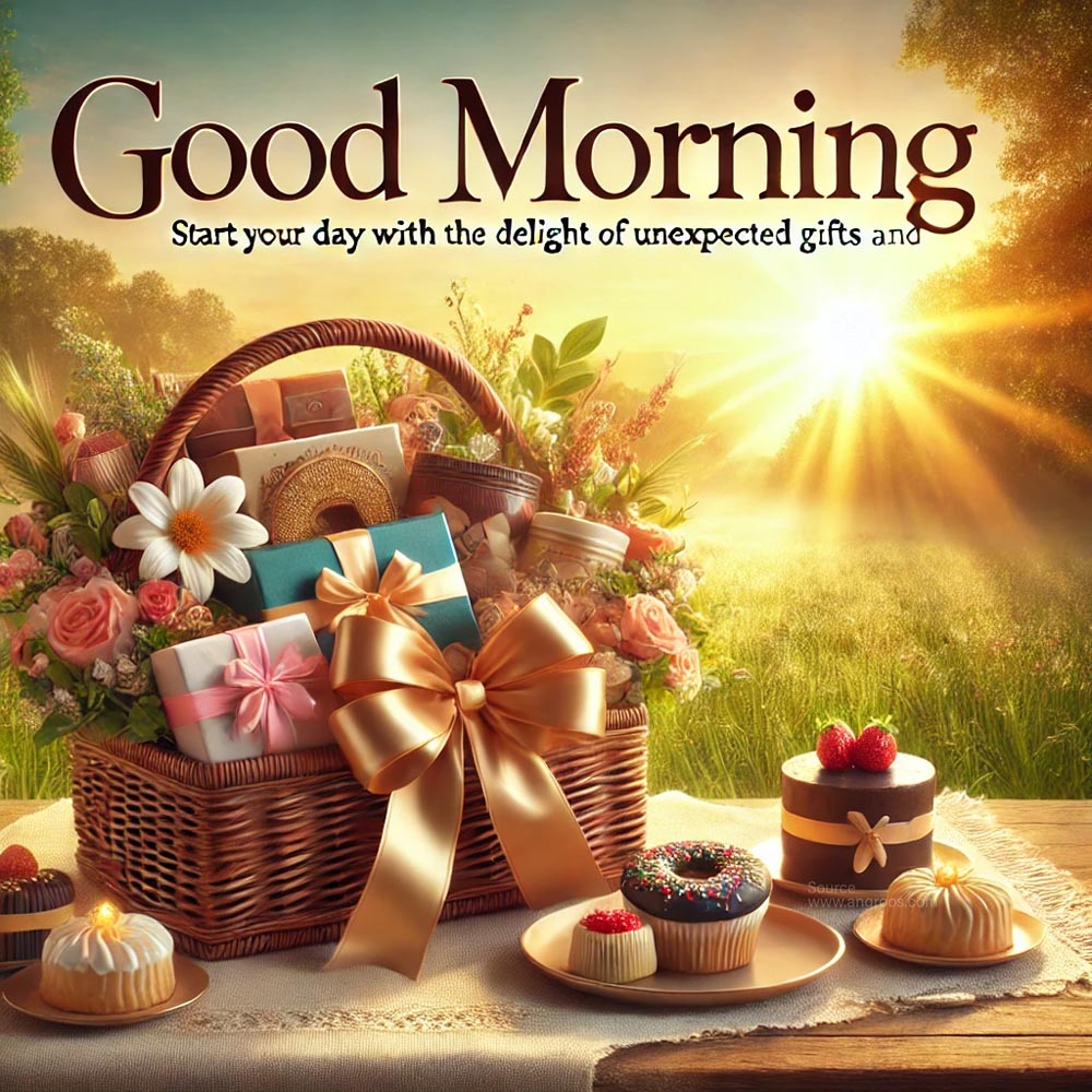 good morning image featuring a beautifully arranged gift basket India's Favourite Online Gift Shop