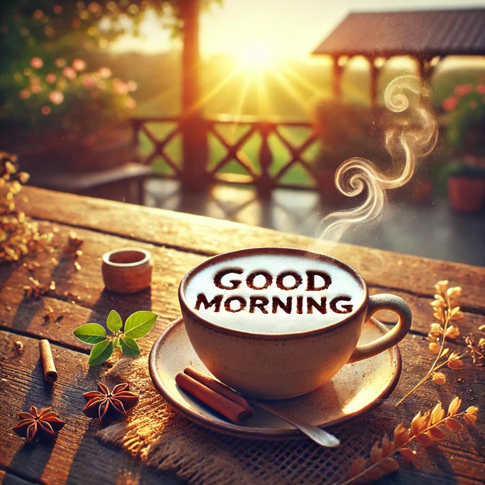 good morning image featuring a cup of tea with India's Favourite Online Gift Shop