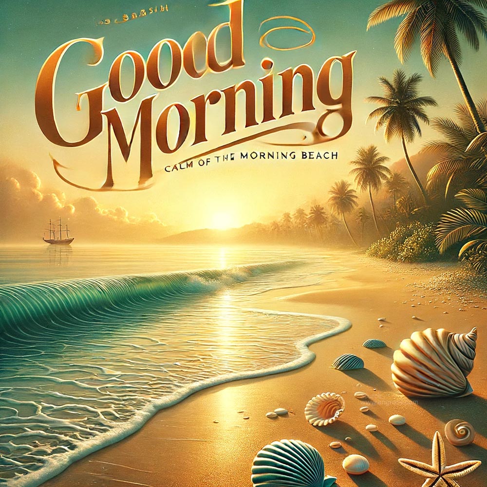 good morning wish image featuring a tranquil beach scene at sunrise India's Favourite Online Gift Shop