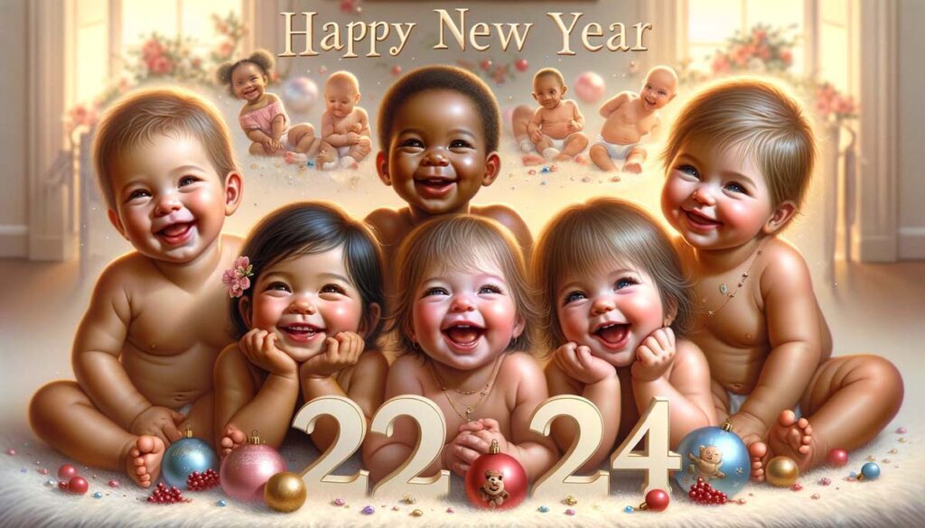 happy new Year Realistic painiting Babies 2024 India's Favourite Online Gift Shop