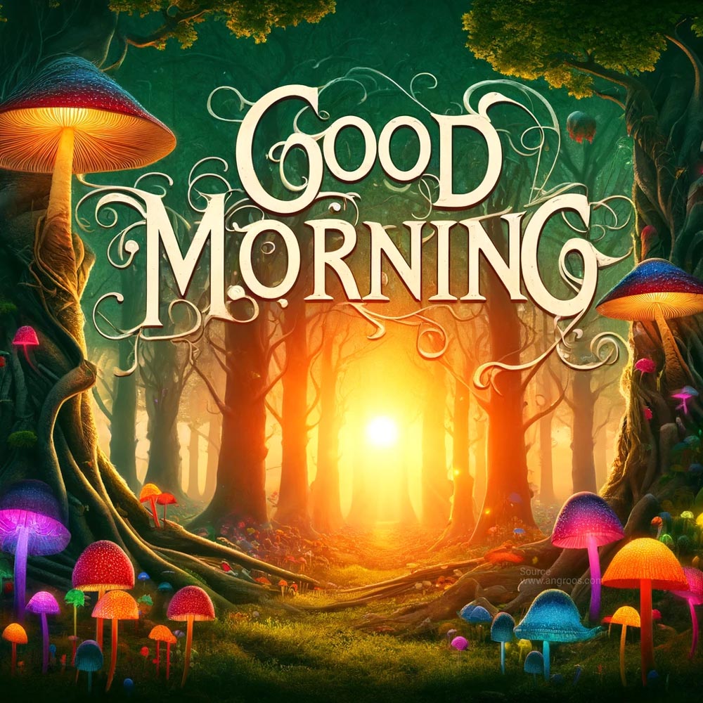 unique good morning wish image featuring a whimsical forest at dawn India's Favourite Online Gift Shop