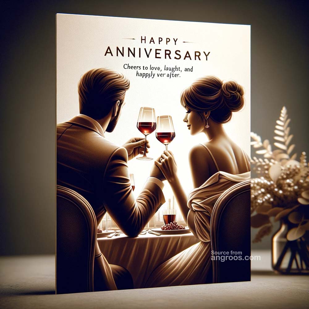 Happy Anniversary -young couple sharing wine