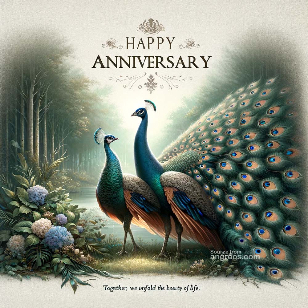 Happy Anniversary depiction of peacock