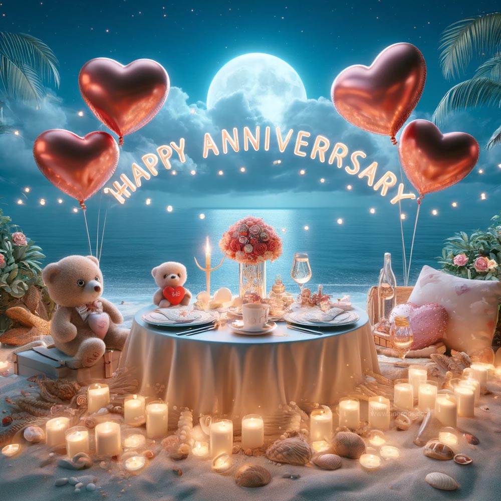 DALL┬╖E 2024 05 20 22.41.48 Create an ultra realistic and unique anniversary greeting card design with a big elegant and romantic Happy Anniversary text using cute 3D anniver 1 India's Favourite Online Gift Shop