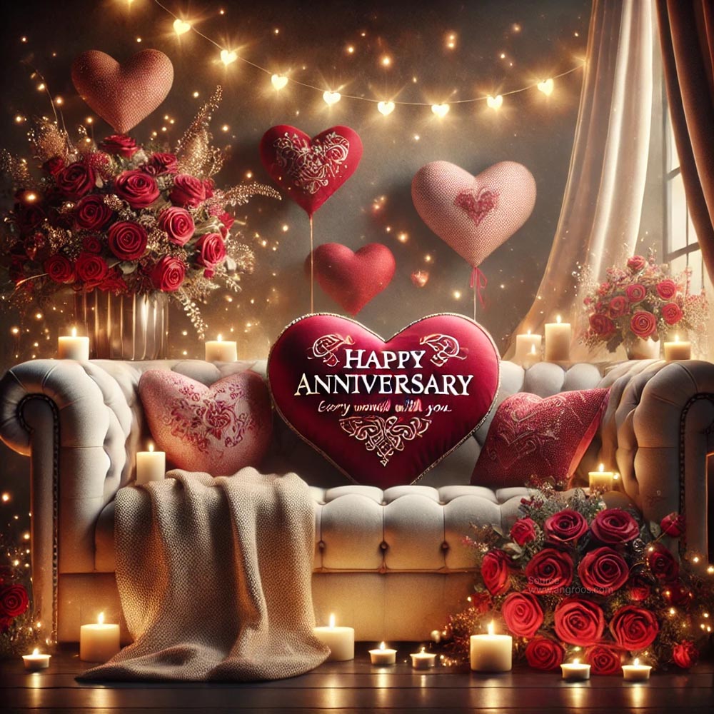 anniversary greeting card design featuring a heart shaped pillow 1 India's Favourite Online Gift Shop