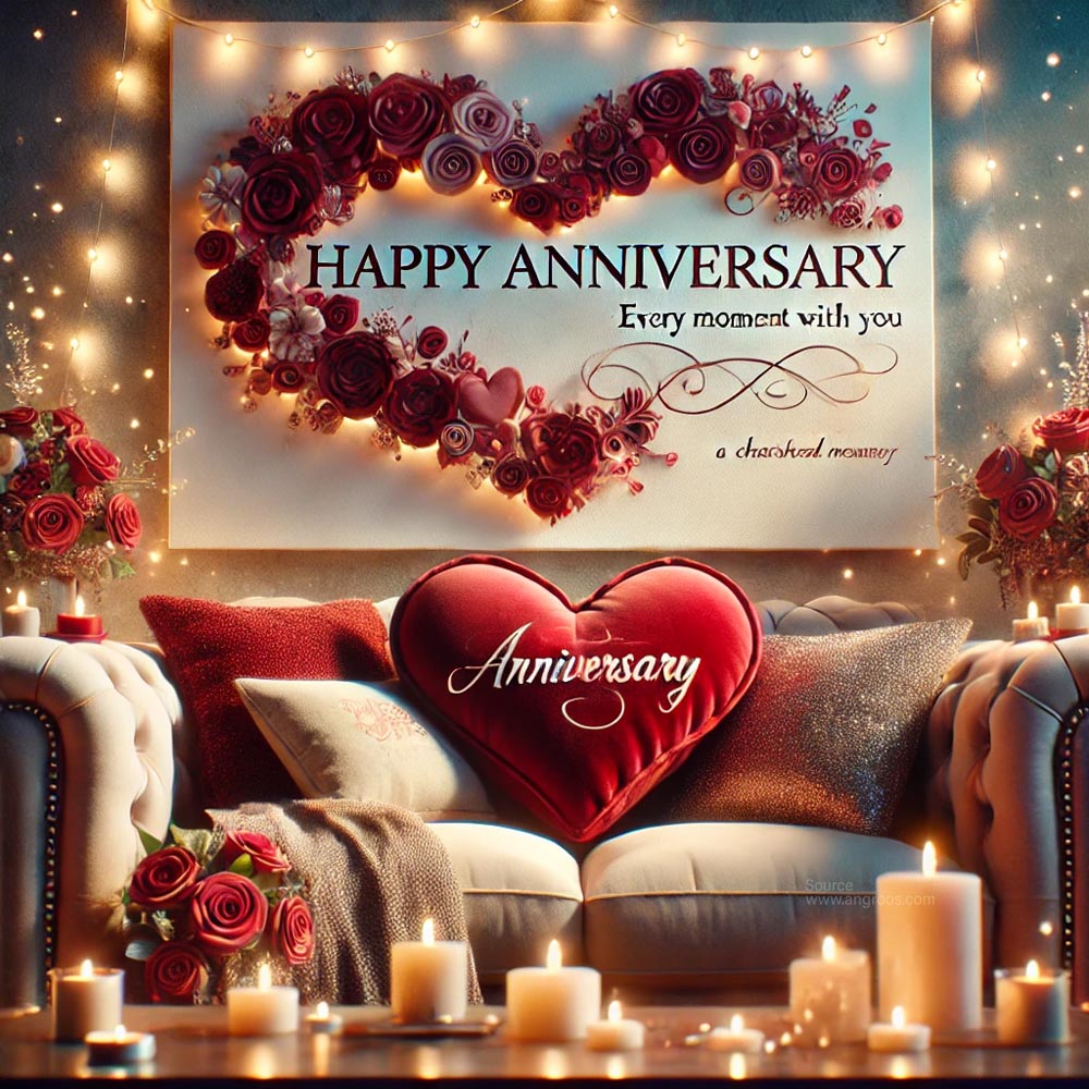 anniversary greeting card design featuring a heart shaped pillow India's Favourite Online Gift Shop