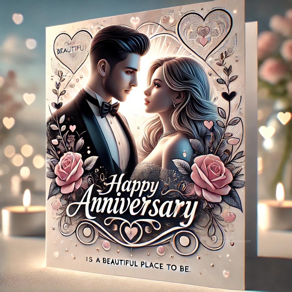 anniversary greeting card design featuring a vector style close up image of a couple India's Favourite Online Gift Shop
