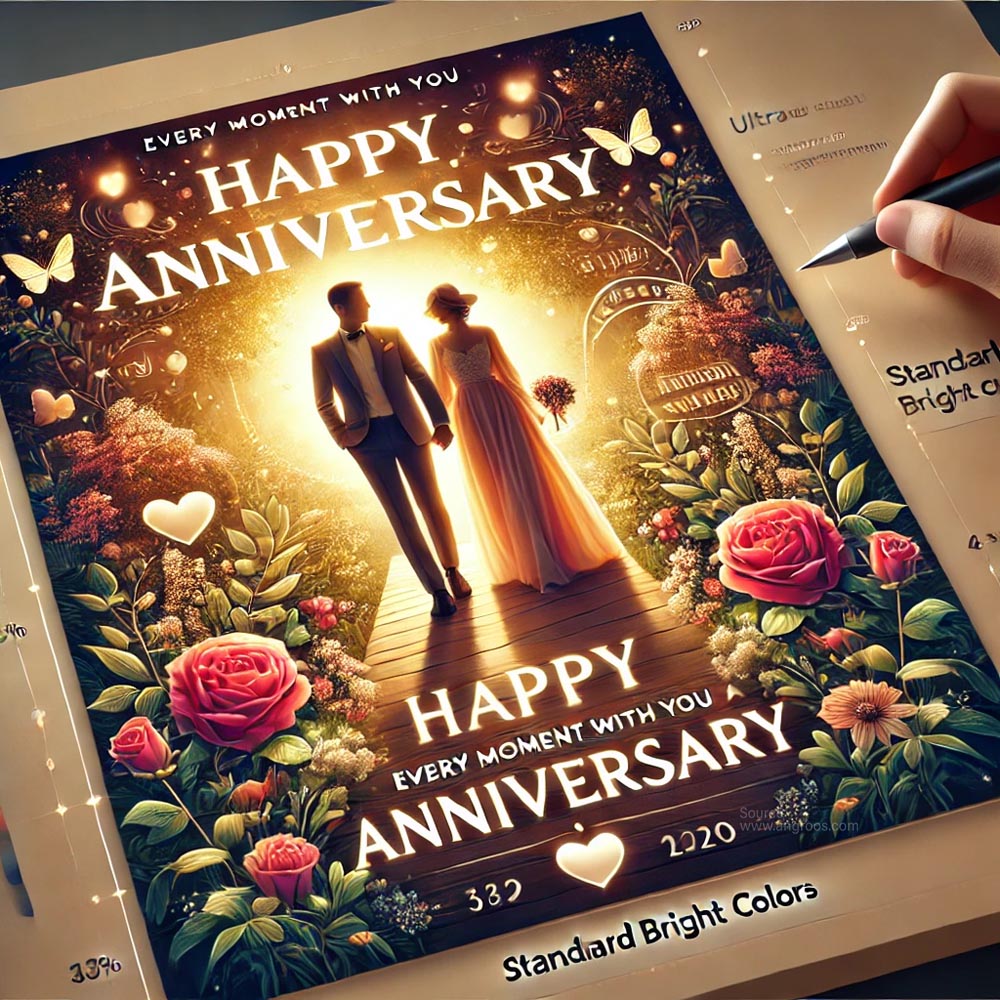 anniversary greeting card design featuring a vector style image of a couple India's Favourite Online Gift Shop
