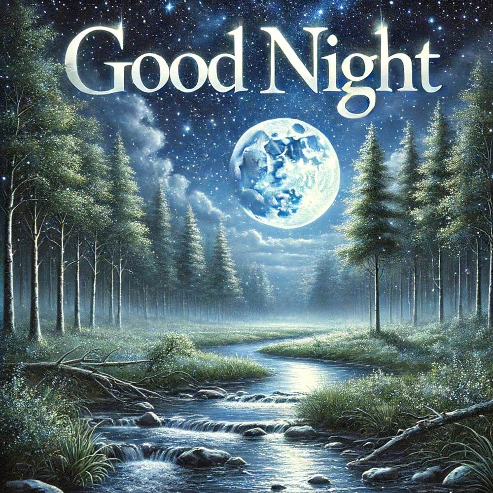 good night wish image featuring a peaceful forest clearing under a starry night sky India's Favourite Online Gift Shop