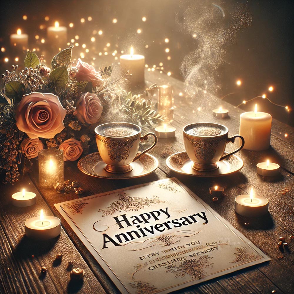 unique anniversary greeting card design featuring two romantic coffee cups India's Favourite Online Gift Shop