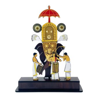 Traditional pooram elephant stand with Vadhyamelam (Wooden) – 11.41 x 7.48 x 2.36 Inches