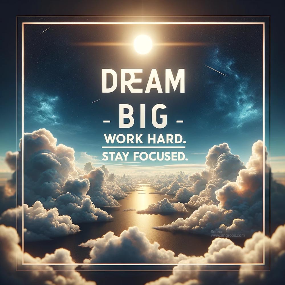 DALL┬╖E 2024 05 18 08.37.23 A highly realistic and vibrant square image featuring the motivational quote Dream big. Work hard. Stay focused. The background showcases a stunning India's Favourite Online Gift Shop