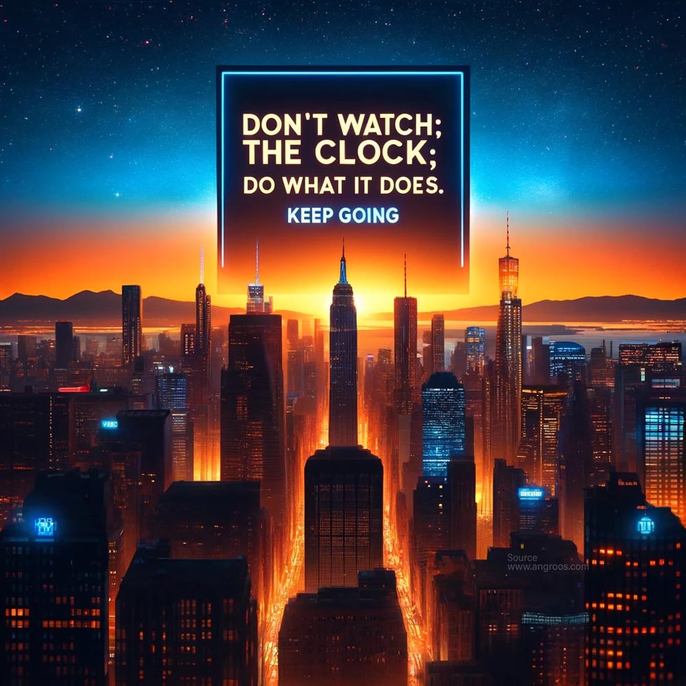 DALL┬╖E 2024 05 18 08.39.55 A highly realistic and vibrant square image featuring the motivational quote Dont watch the clock do what it does. Keep going. The background show India's Favourite Online Gift Shop