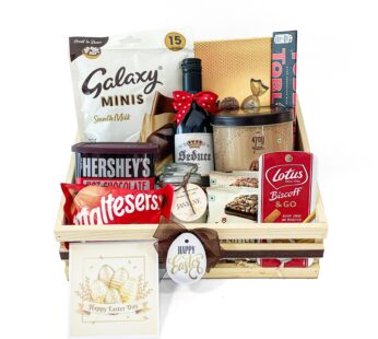 Scrumptious Easter gift hamper filled with Chocolates and greeting cards