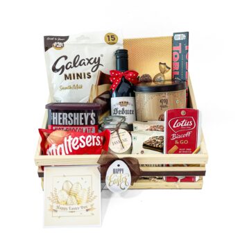 Scrumptious Easter gift hamper filled with Chocolates and greeting cards