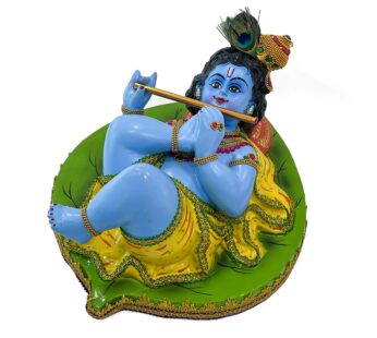 Elegant Vishu Kani Decor: Baby Krishna on Petal Leaf (Poly Resin) – H 21 x L 16 x W 1.5 inch