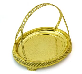 Gold plated tray small for vishu kani decorations (Oval shape, plastic) – H 10 x L 11 x W 8.5 inch