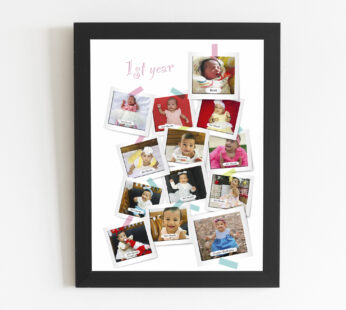1-month to 12-month wooden photo frame with 12 beautiful pictures (A4 size)