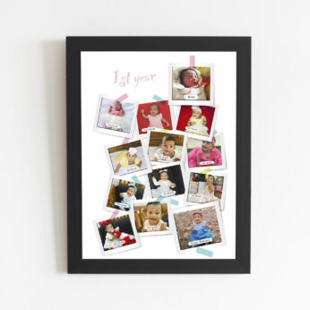 1-month to 12-month wooden photo frame with 12 beautiful pictures (A4 size)