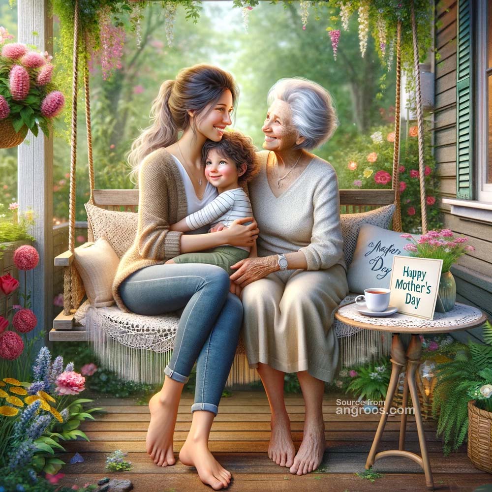 DALL┬╖E 2024 03 11 18.57.10 Create an ultra realistic square image for Mothers Day wishes depicting an intimate moment between a young mother and her grandmother. They are sitt India's Favourite Online Gift Shop
