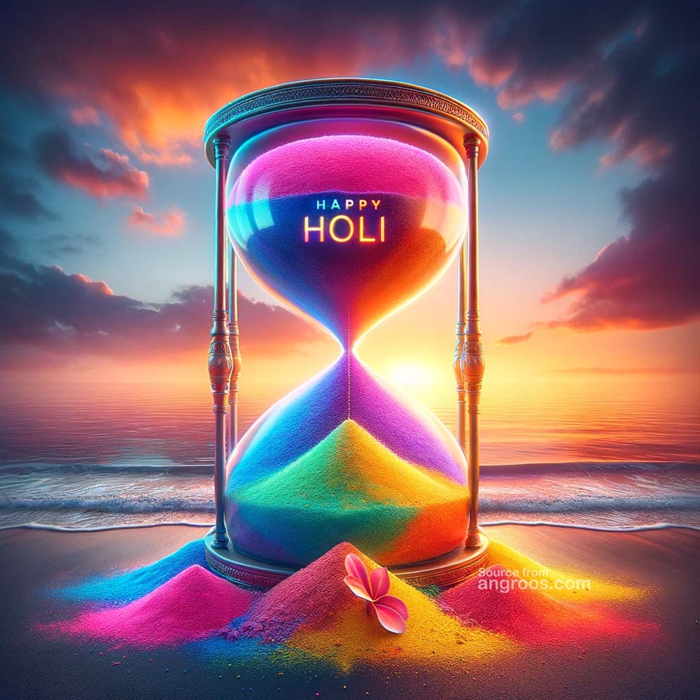 DALL┬╖E 2024 03 11 22.11.16 An ultra realistic image showing a unique Holi theme depicting a giant colorful hourglass with Holi powders instead of sand symbolizing the transie India's Favourite Online Gift Shop