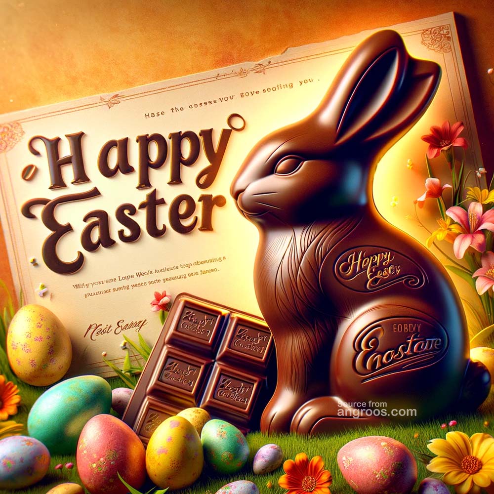 DALL┬╖E 2024 03 28 14.58.17 Create an ultra realistic image of an Easter greeting card featuring a rabbit shaped chocolate with the text Happy Easter prominently displayed. Th India's Favourite Online Gift Shop
