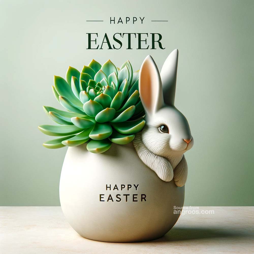 DALL┬╖E 2024 03 28 14.58.39 Create an ultra realistic image of an Easter greeting card featuring a ceramic rabbit shaped pot with a succulent plant including the text Happy Eas India's Favourite Online Gift Shop