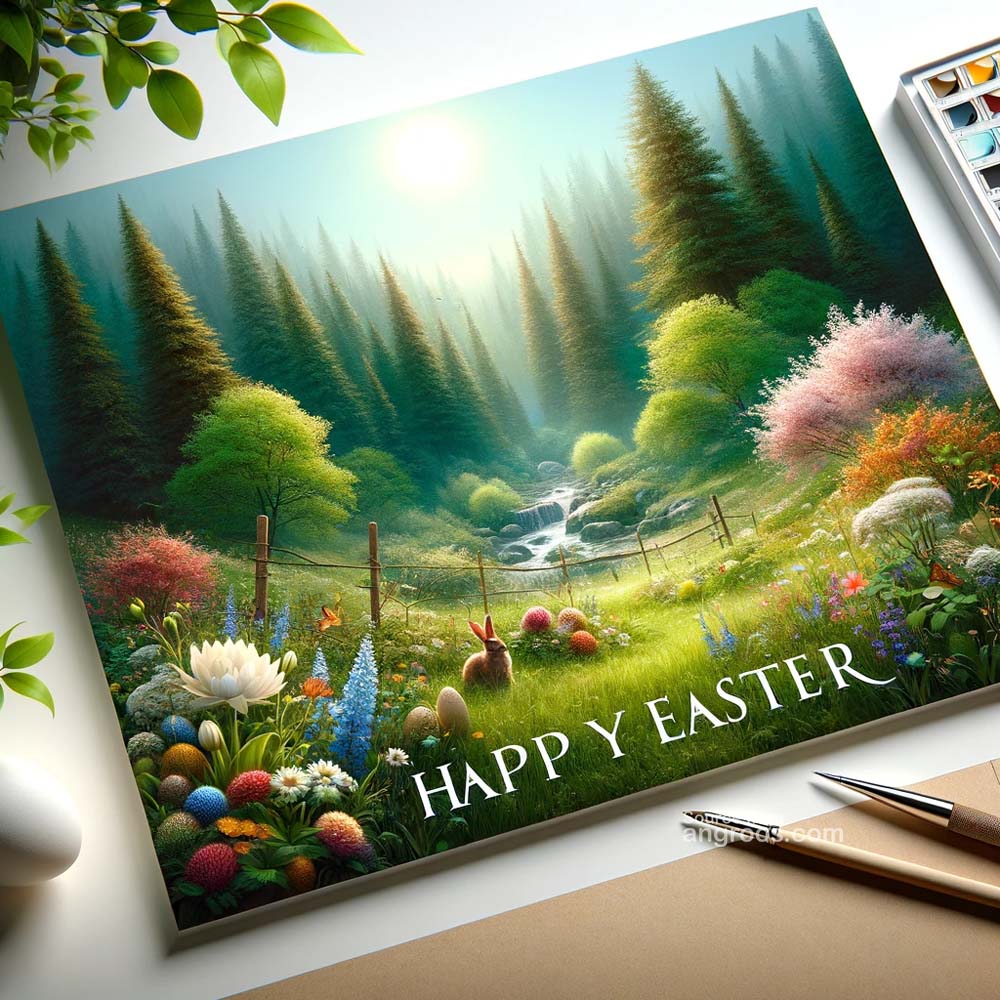 DALL┬╖E 2024 03 28 14.59.21 Create an ultra realistic image of an Easter greeting card featuring a nature themed scene with the text Happy Easter. The card should depict a beau India's Favourite Online Gift Shop