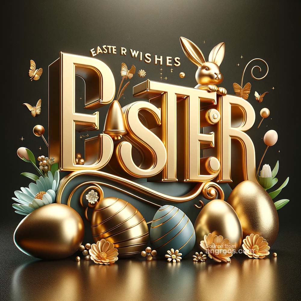 DALL┬╖E 2024 03 28 15.02.17 Create an ultra realistic image featuring classy golden 3D text for Easter Wishes accompanied by Easter themed elements. The design should integrat India's Favourite Online Gift Shop