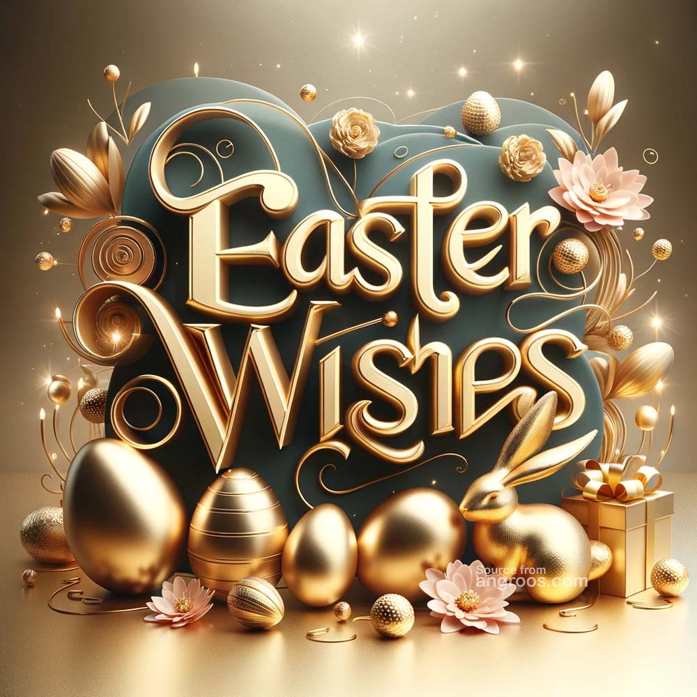 DALL┬╖E 2024 03 28 15.02.20 Create an ultra realistic image featuring classy golden 3D text for Easter Wishes accompanied by Easter themed elements. The design should integrat India's Favourite Online Gift Shop
