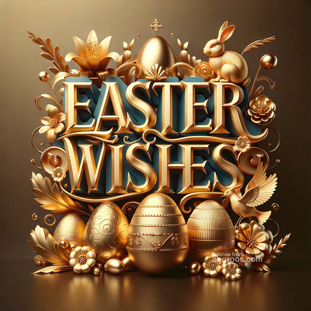DALL┬╖E 2024 03 28 15.02.25 Create an ultra realistic image featuring classy golden 3D text for Easter Wishes complemented by various Easter themed elements. The design should India's Favourite Online Gift Shop