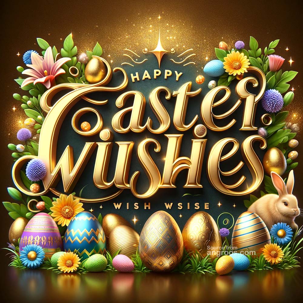 DALL┬╖E 2024 03 28 15.02.35 Create an ultra realistic image featuring classy golden 3D text for Easter Wishes enhanced with attractive Easter themed elements. The design shoul India's Favourite Online Gift Shop