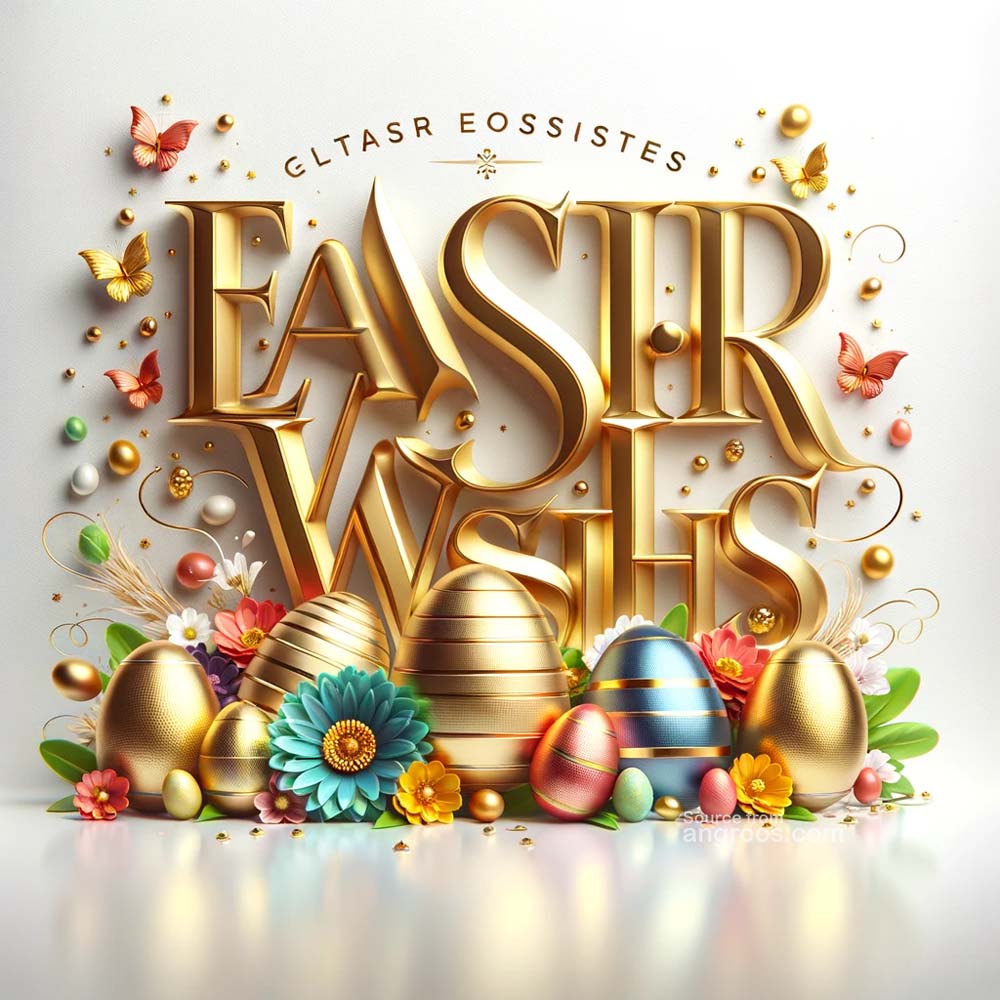 DALL┬╖E 2024 03 28 15.03.54 Create ultra realistic images of an Easter greeting card featuring classy golden 3D text for Easter Wishes with slightly decreased thickness surrou India's Favourite Online Gift Shop
