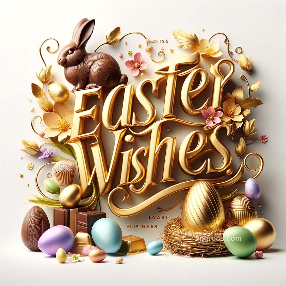 DALL┬╖E 2024 03 28 15.04.00 Create ultra realistic images of an Easter greeting card featuring classy golden 3D text for Easter Wishes with slightly decreased thickness and tin India's Favourite Online Gift Shop