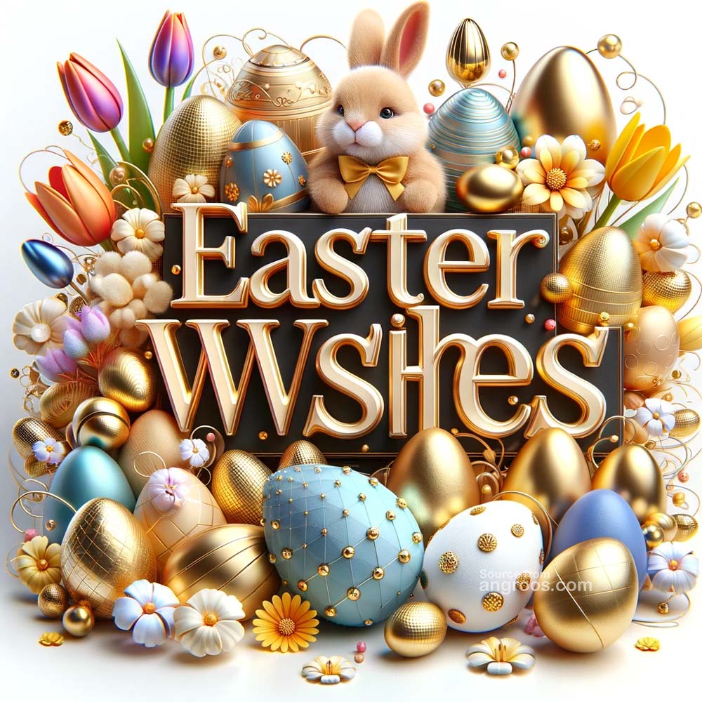 DALL┬╖E 2024 03 28 15.04.21 Produce ultra realistic images of an Easter greeting card featuring classy golden 3D text for Easter Wishes with tiny font surrounded by an elabora India's Favourite Online Gift Shop