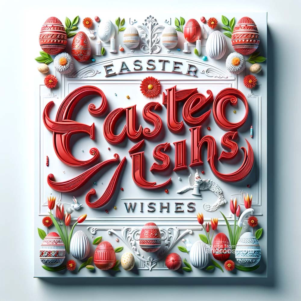 DALL┬╖E 2024 03 28 15.04.51 Create ultra realistic images of an Easter greeting card featuring elegant red 3D text for Easter Wishes surrounded by a detailed and festive array India's Favourite Online Gift Shop