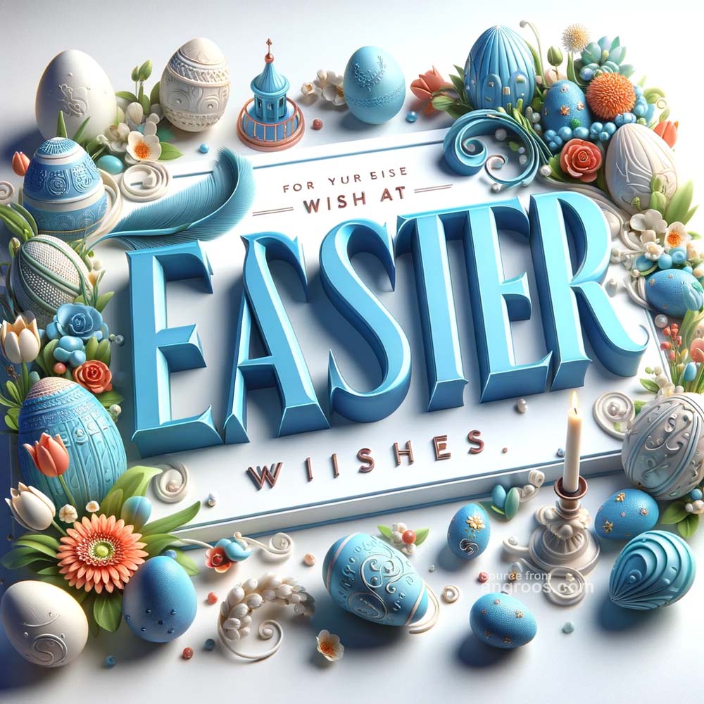 DALL┬╖E 2024 03 28 15.04.56 Produce ultra realistic images of an Easter greeting card featuring elegant blue 3D text for Easter Wishes surrounded by a detailed and festive arr India's Favourite Online Gift Shop