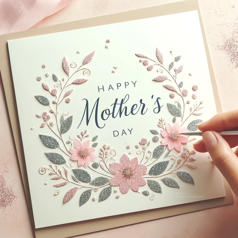 DALL┬╖E 2024 05 06 13.21.15 Modify the Mothers Day card by adding subtle glitter effects to the background. The card should still feature Happy Mothers Day in graceful script India's Favourite Online Gift Shop